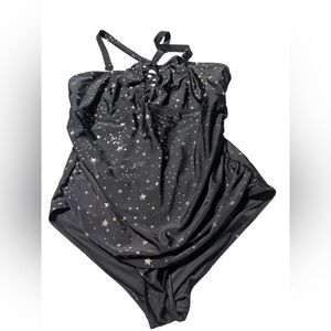 Younique Black One-Piece Swimsuit with Gold Star Print
